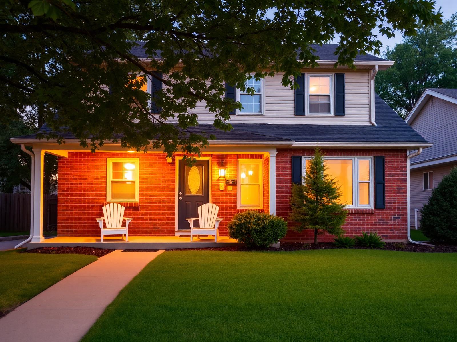 A Michigan family home at dusk